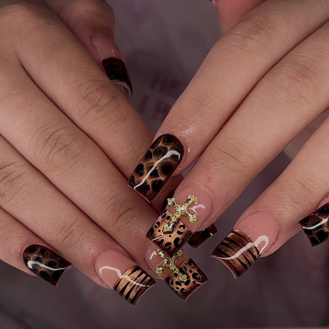 black and gold nail art and 3D nails, square shape — nail salon in Calhoun, GA — Sonny & Tee