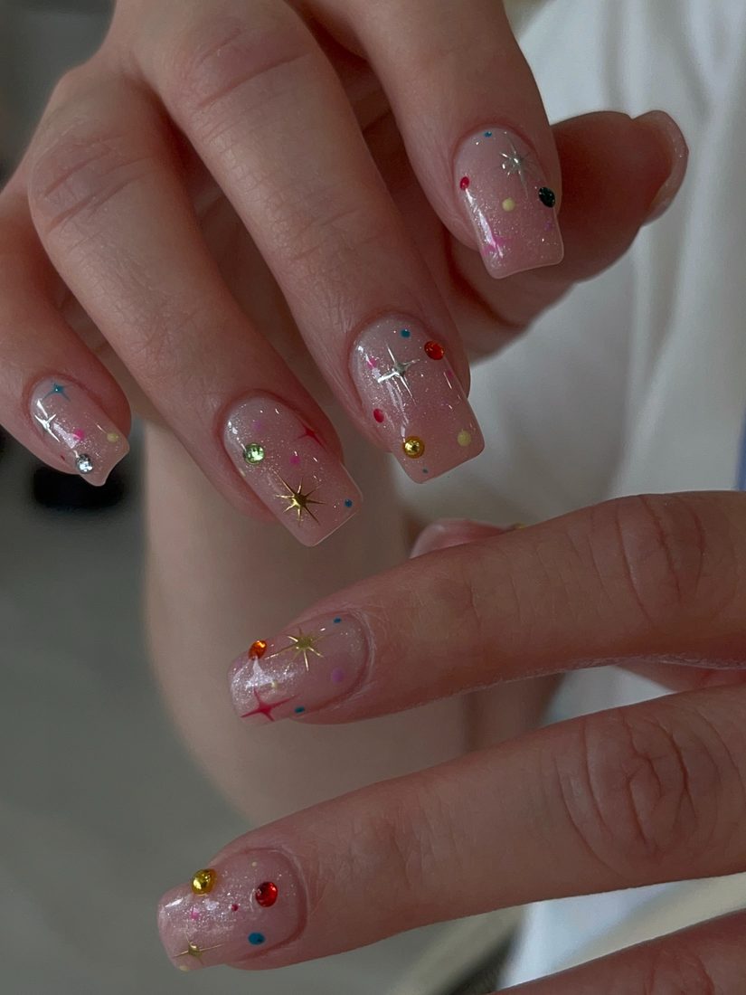pink and nude glitter, nail art and 3D nails, square shape — nail salon in Calhoun, GA — Sonny & Tee