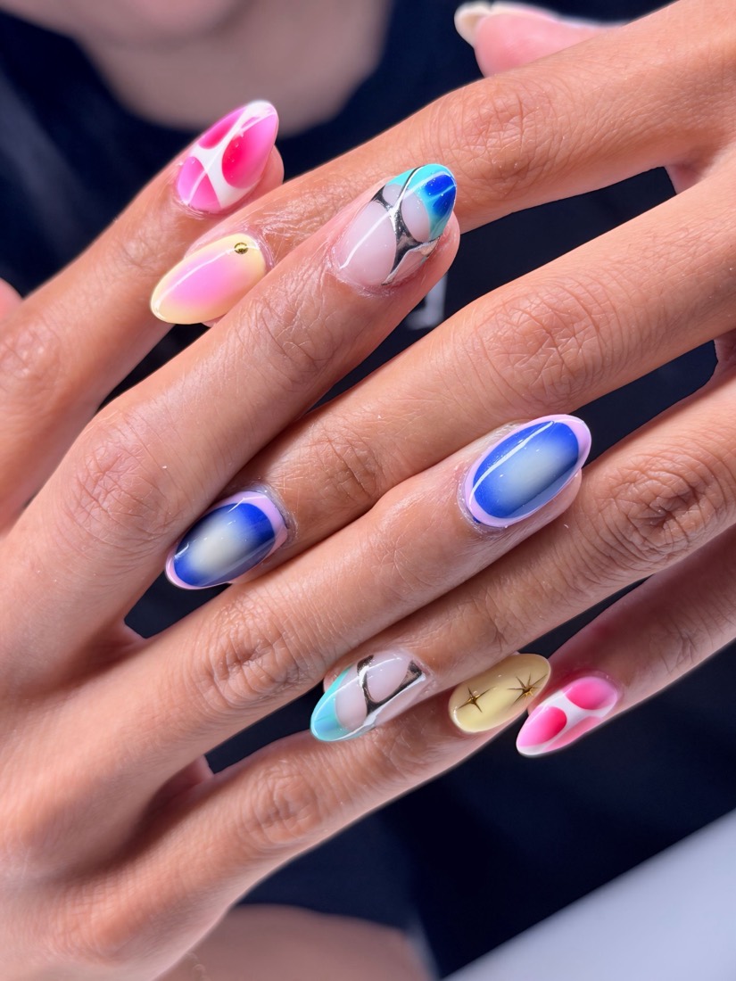 blue and pink ombré nails, oval shape — nail salon in Rome, GA — Sonny & Tee