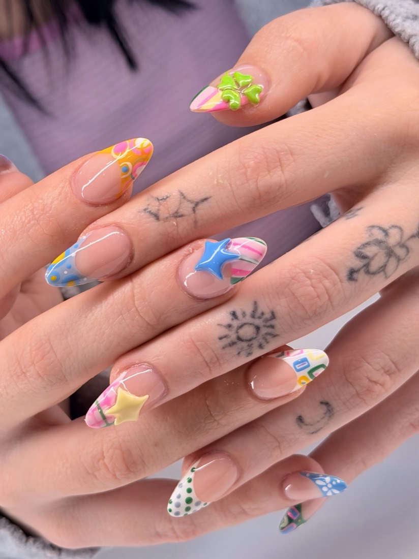 nude and pink french and 3D nails, almond shape — nail salon in Rome, GA — Sonny & Tee