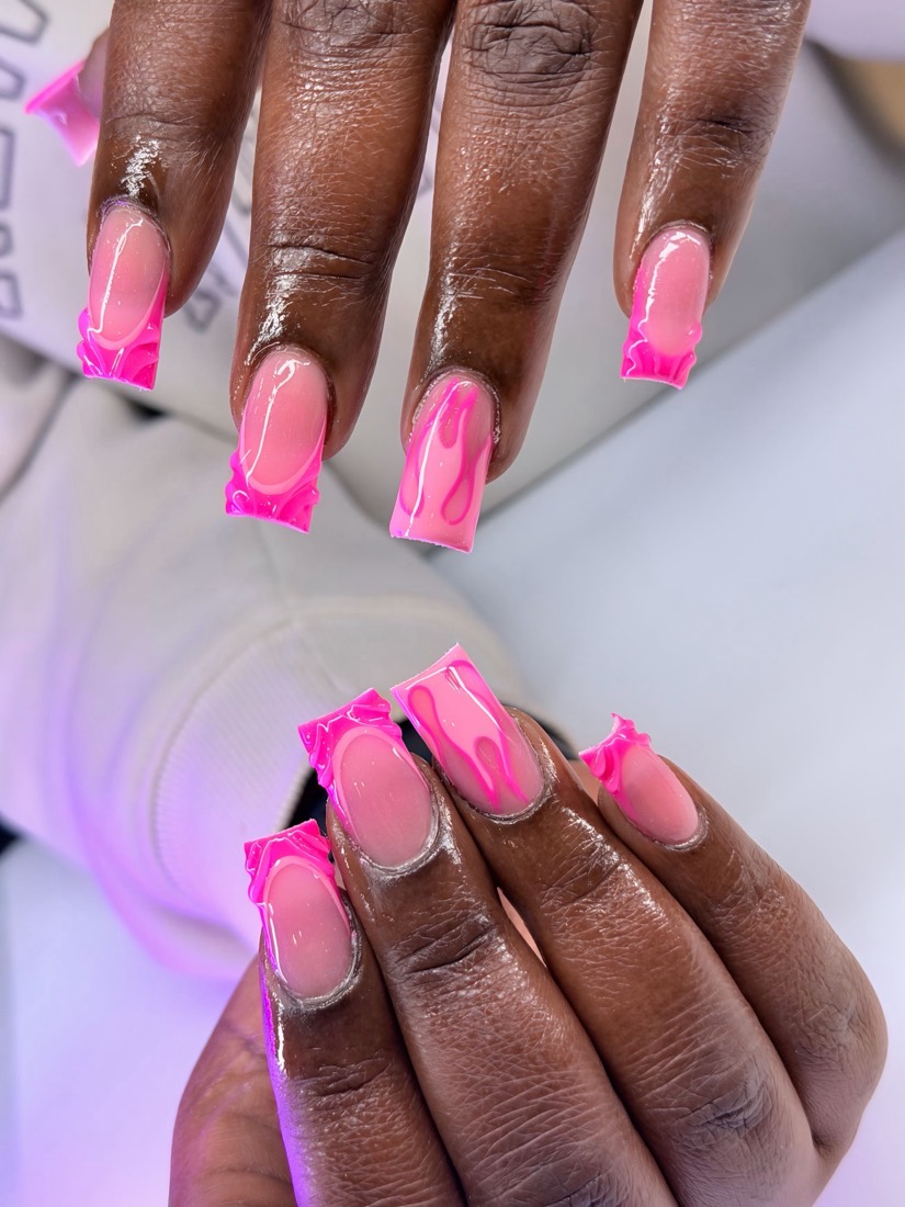 pink and nude french and 3D nails, square shape — nail salon in Rome, GA — Sonny & Tee