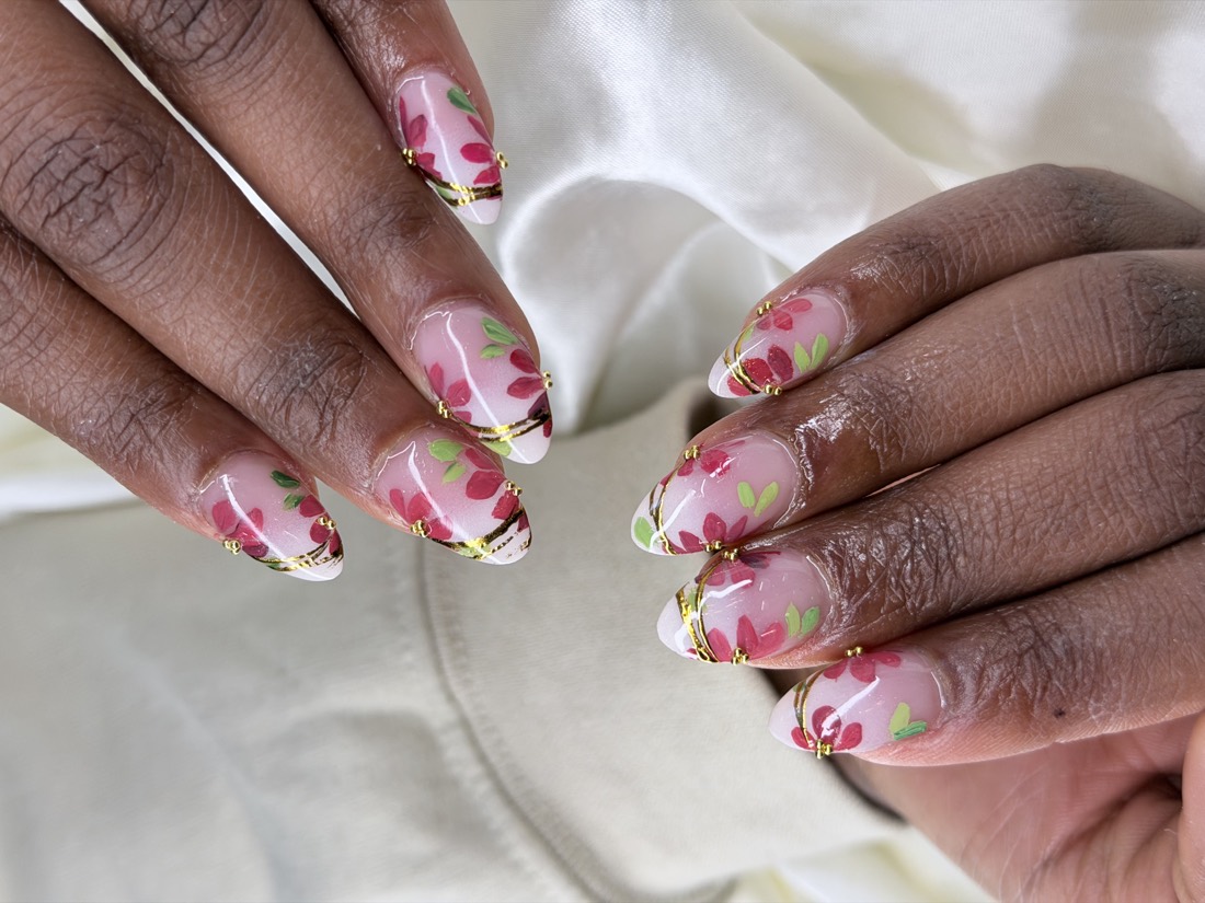 nude and pink nail art and french nails, almond shape — nail salon in Rome, GA — Sonny & Tee